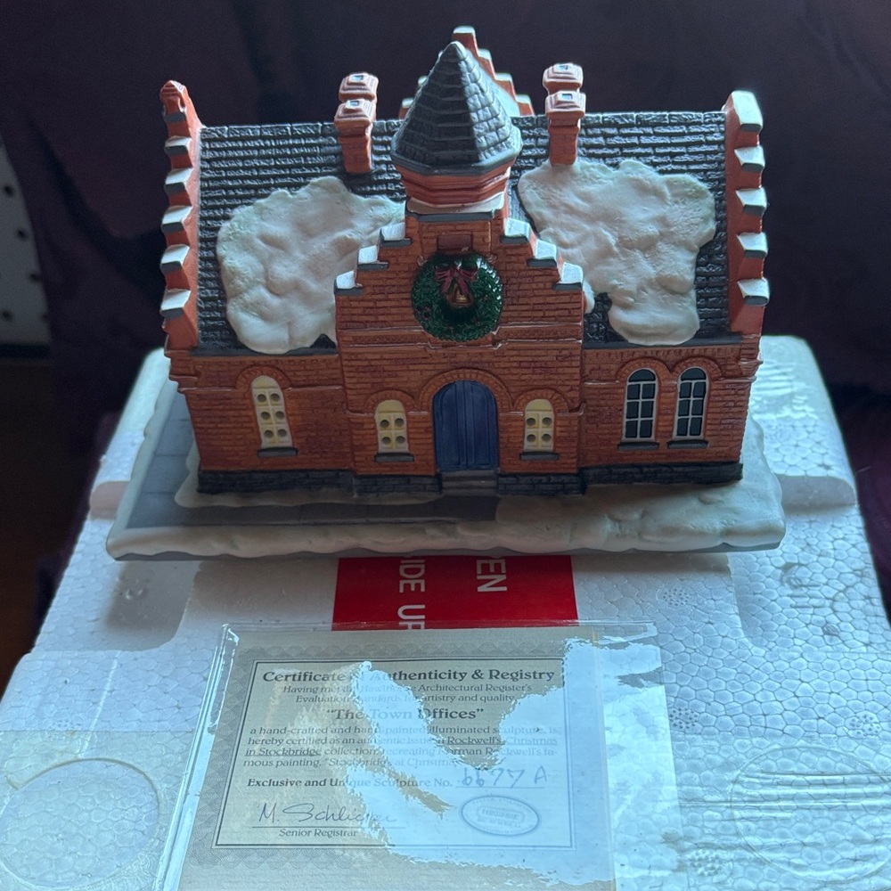“The Town Offices” by Hawthorne Rockwell’s collection.  Styrofoam & certificate.